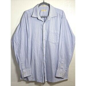 Michael Kors Mens Regular Fit Blue Check Long Sleeve Button Up Shirt 17.5  34/35